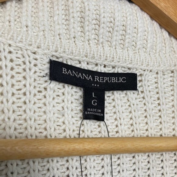 BANANA Republic Ivory Knit Zip Up Cardigan Sweater Size Large - Picture 7 of 10